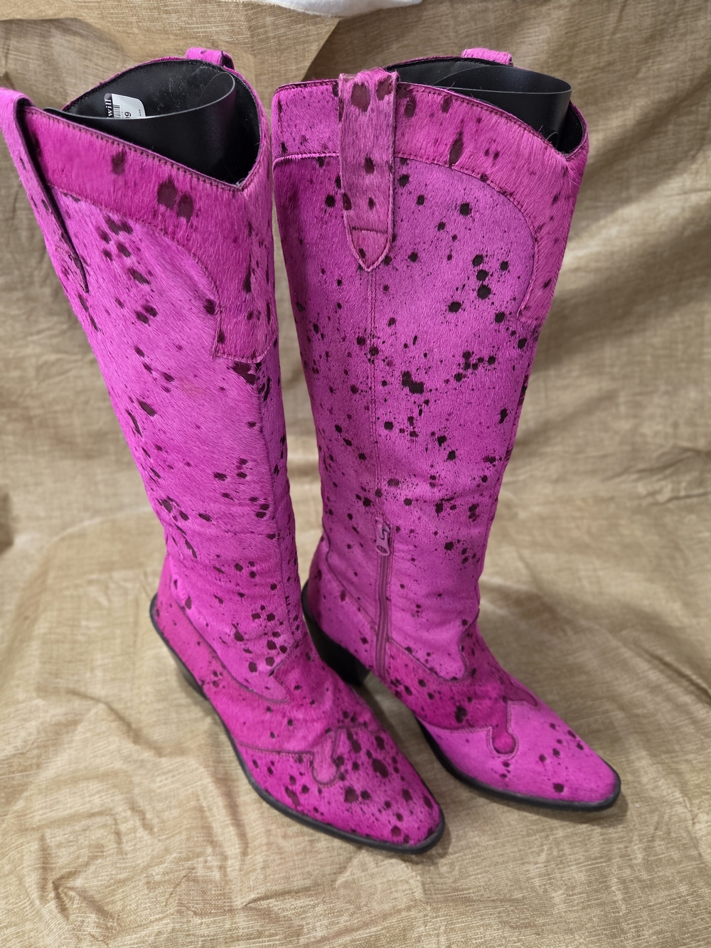 Nasty Gal Short Hair On Knee High Speckled Print Fuschia Cowboy Boots Size 7